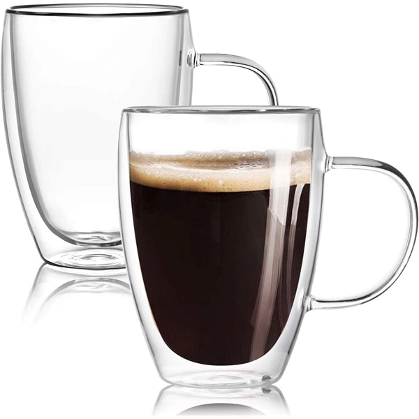 12 Oz Double Wall Glass Coffee Mugs with Handle