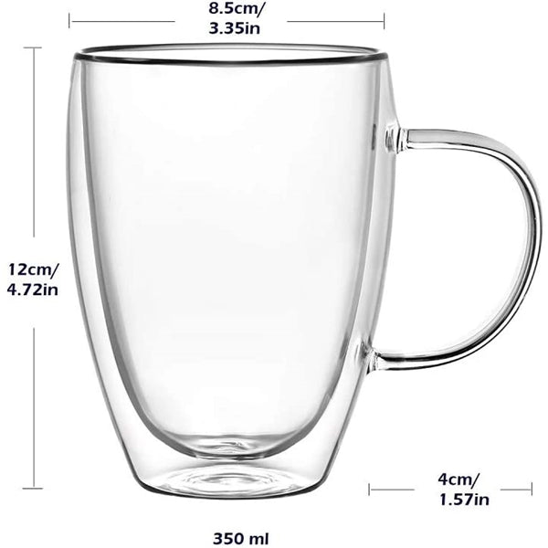 12 Oz Double Wall Glass Coffee Mugs with Handle