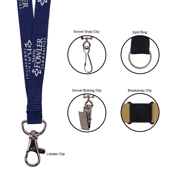 3/4" Silkscreened Flat Lanyard w/ Sew on Breakaway
