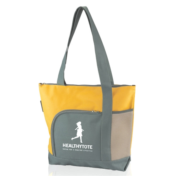 Two-Tone Grocery Tote Bag Polyester Canvas w/Zip & Side Mesh