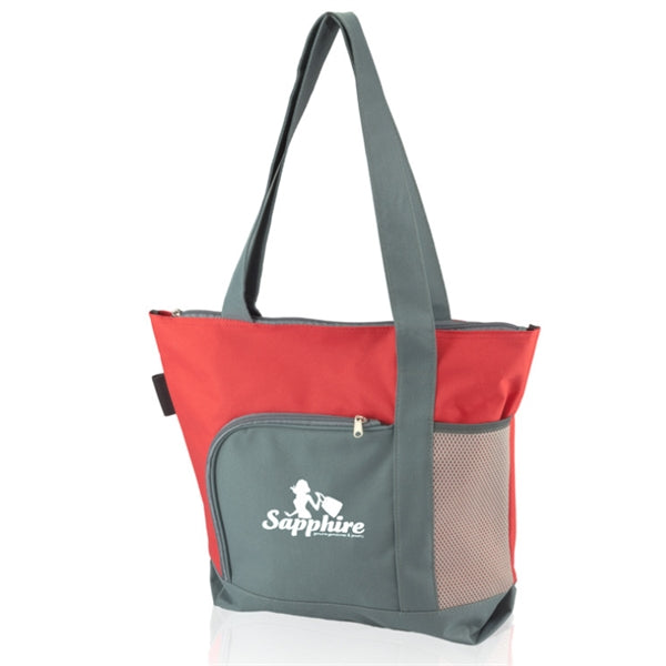 Two-Tone Grocery Tote Bag Polyester Canvas w/Zip & Side Mesh