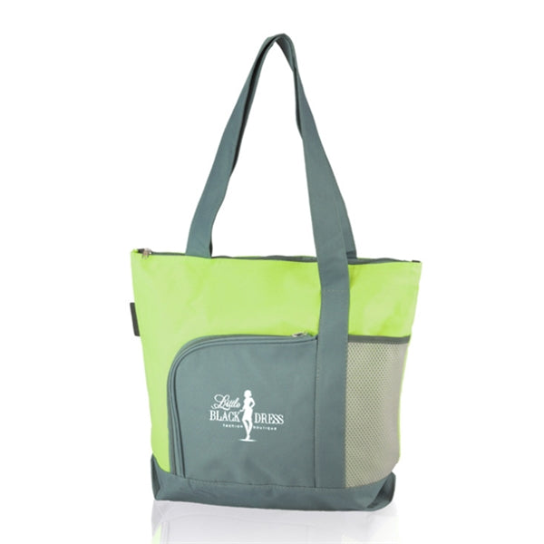 Two-Tone Grocery Tote Bag Polyester Canvas w/Zip & Side Mesh