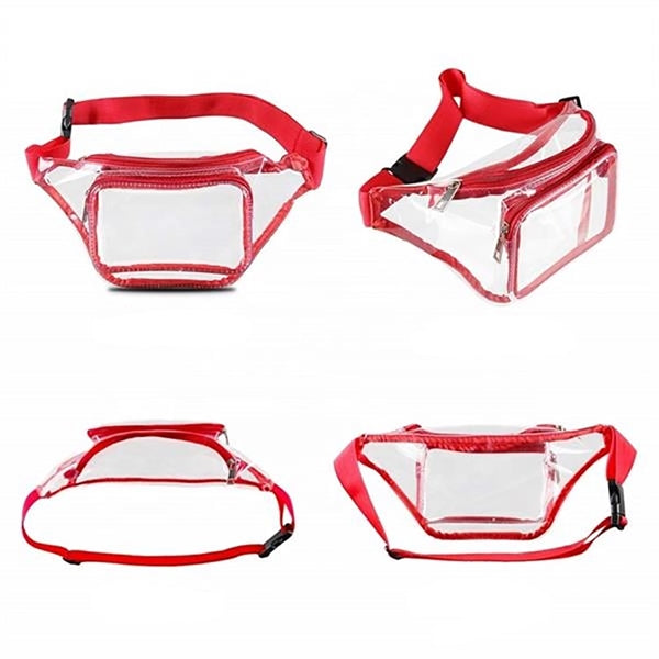 Clear Fanny Pack w/ Three Zipper Pockets Transparent PVC Bag