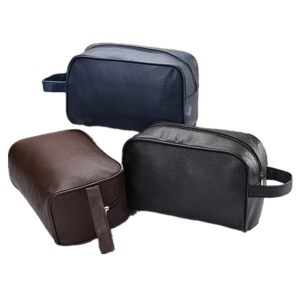 Mens PU Leather Toiletry Shaving Bag with Handle