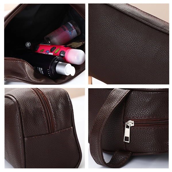 Mens PU Leather Toiletry Shaving Bag with Handle