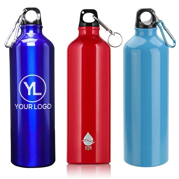 25oz Aluminum Sports Water Bottle with Carabiner Hook