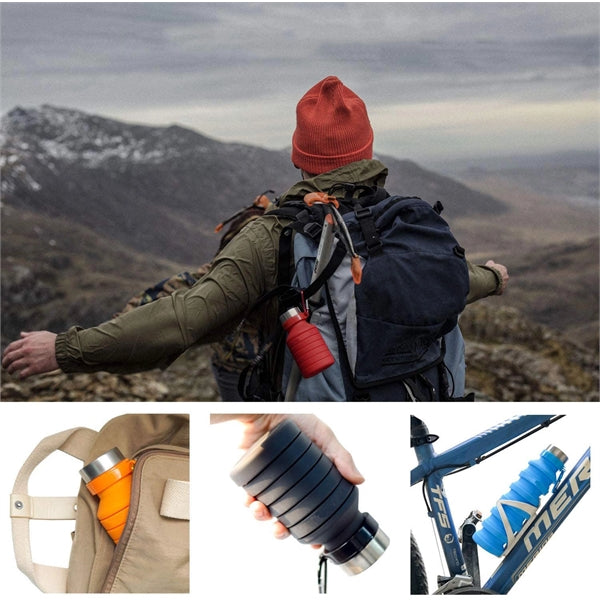 Collapsible Silicone Sports Bottle Carabiner 18oz