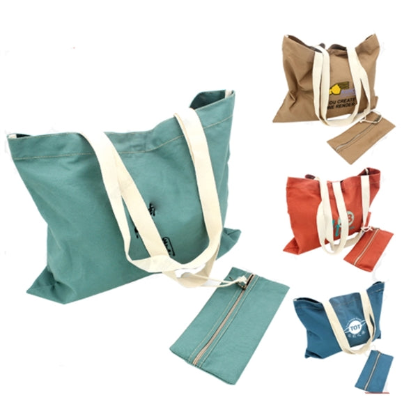 Cotton Canvas Tote Bag with Extra Pouch
