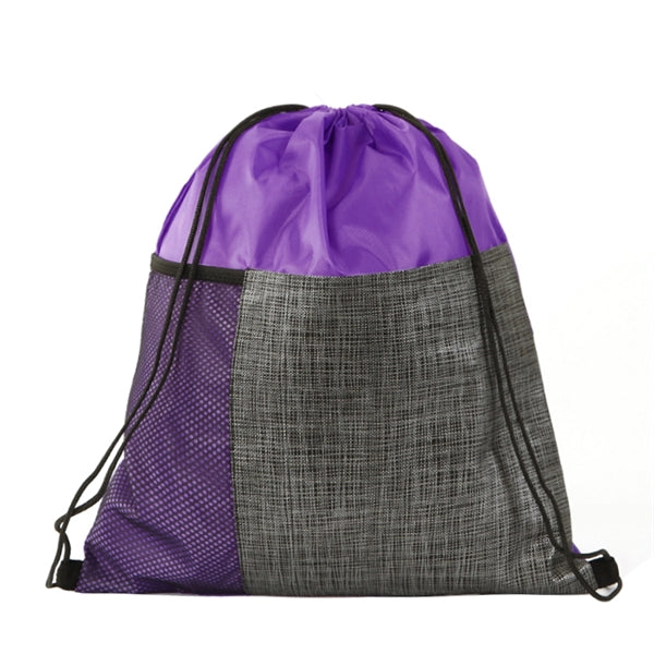 Classic Polyester Drawstring Backpack W/ Pockets