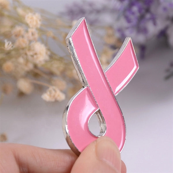 Breast Cancer Awareness Ribbon Charm Keychain w/ Metal Tag
