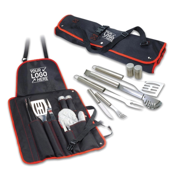 8-PC BBQ Grill Tool Set With Storage Apron