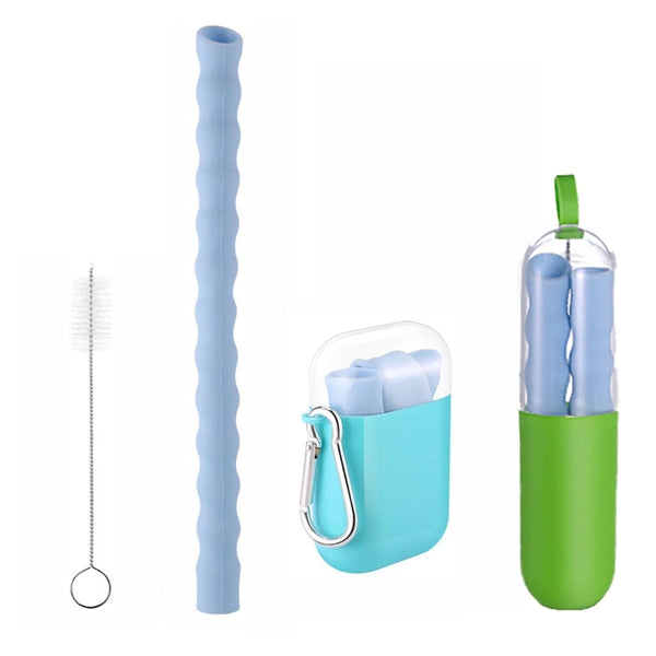 Collapsible Silicone Straw with Case and Cleaning Brush