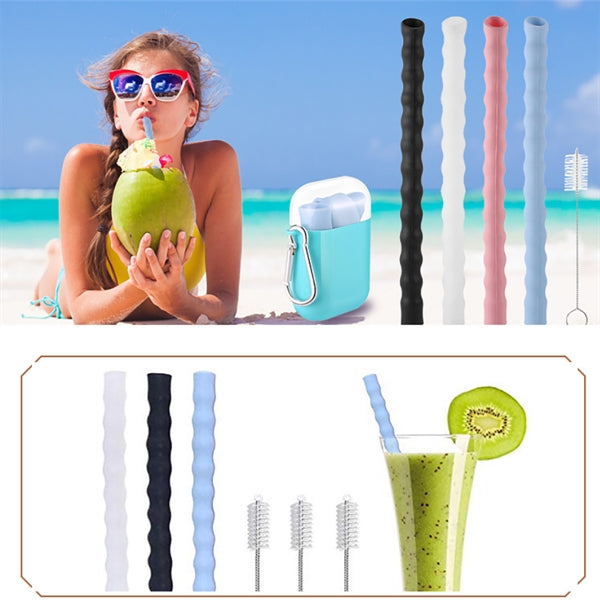 Collapsible Silicone Straw with Case and Cleaning Brush