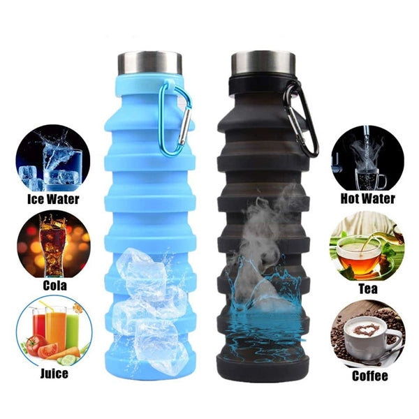 Foldable Sports Water Bottle With Carabiner