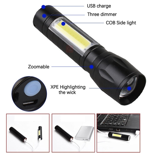 3 in1 Mini Lightning COB Rechargeable Flashlight