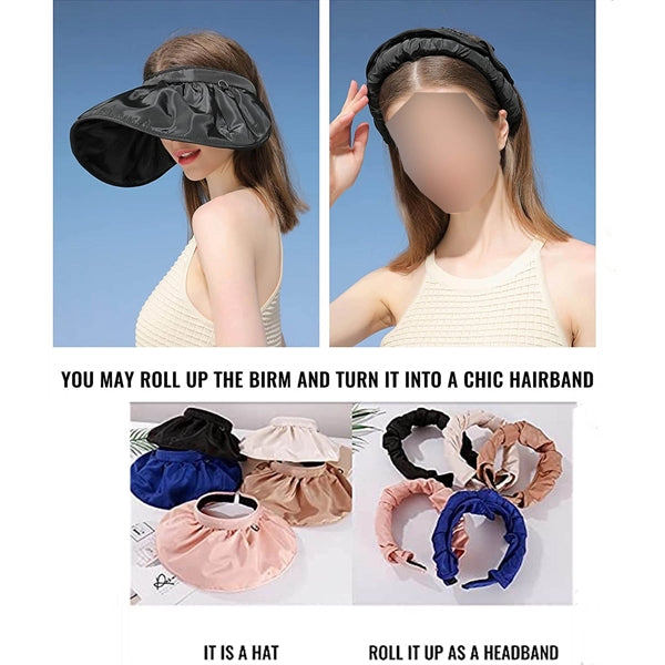 2 In 1 Headband Visor Foldable Bonnet Wide Brim Hat