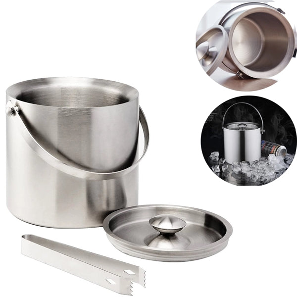 3L Double-wall Ice Bucket with Lid and Tong