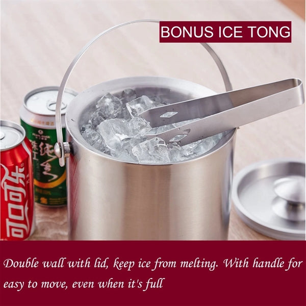 3L Double-wall Ice Bucket with Lid and Tong