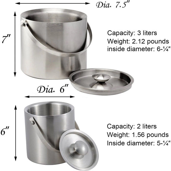 3L Double-wall Ice Bucket with Lid and Tong