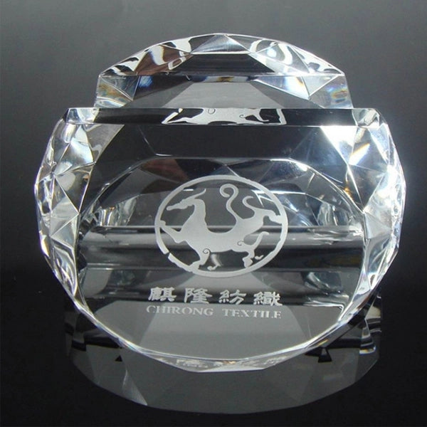 Round Crystal Paperweight Card Holder