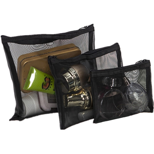 3 Pieces Mesh Zipper Cosmetic Makeup Bag Pouch for Travel