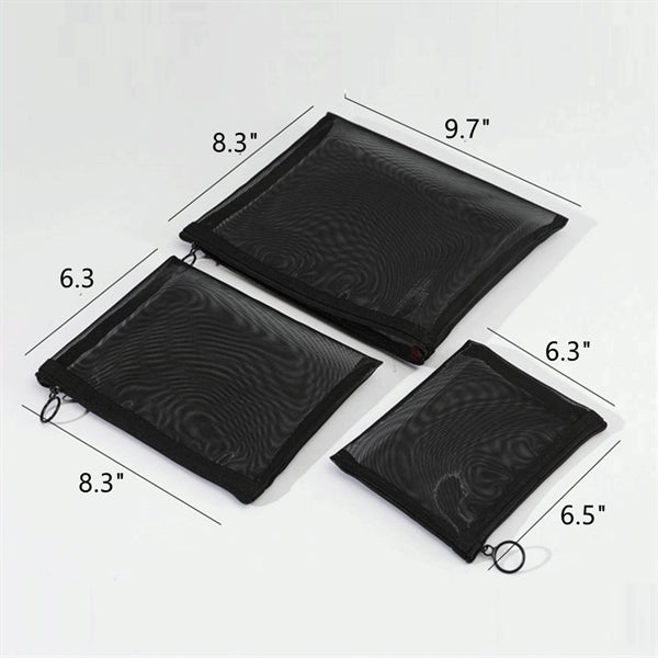 3 Pieces Mesh Zipper Cosmetic Makeup Bag Pouch for Travel
