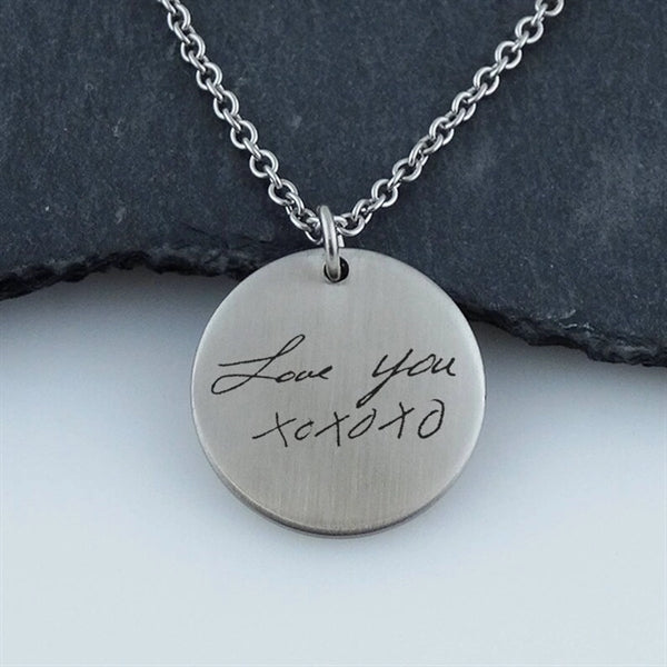 Engraved Stainless Steel Necklace -Round
