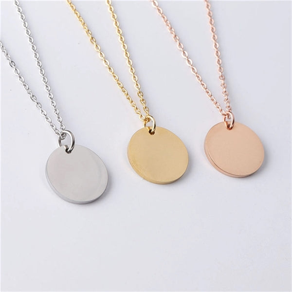 Engraved Stainless Steel Necklace -Round