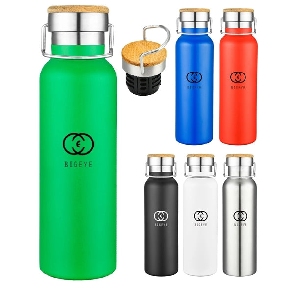 22 oz. Double Wall Stainless Steel Bottle with Bamboo Lid
