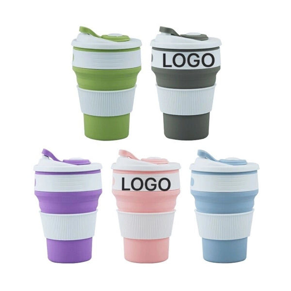 16oz Collapsible Silicone Coffee Mug with straw