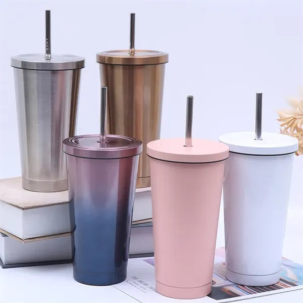 16oz Stainless Steel Tumbler with Straw