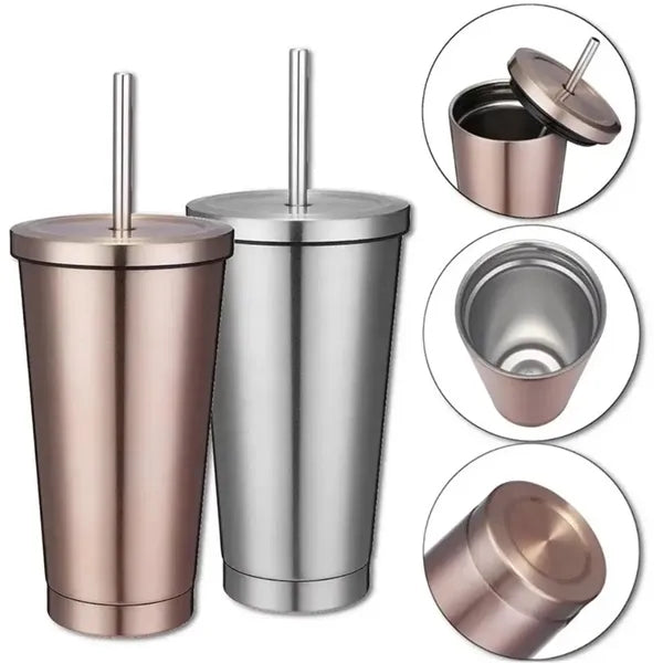 16oz Stainless Steel Tumbler with Straw