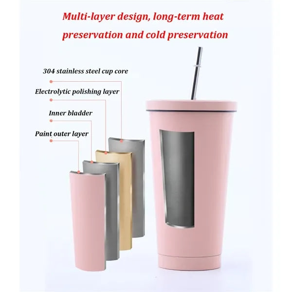 16oz Stainless Steel Tumbler with Straw