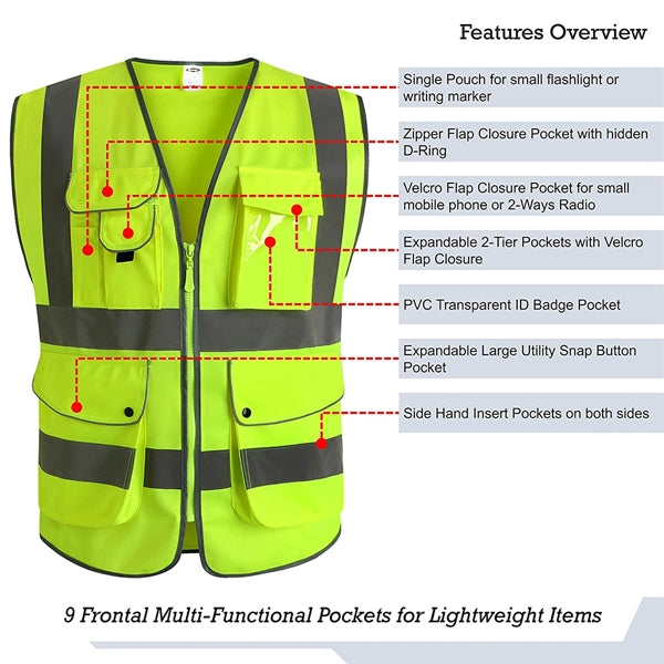 9 Pockets Reflective Safety Work Vest