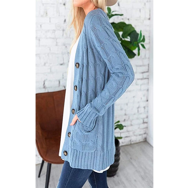 Women's Long Sleeve Knit Sweater Button Loose Outerwear
