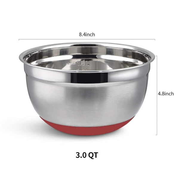 3 quart stainless steel bowl with a rubber bottom