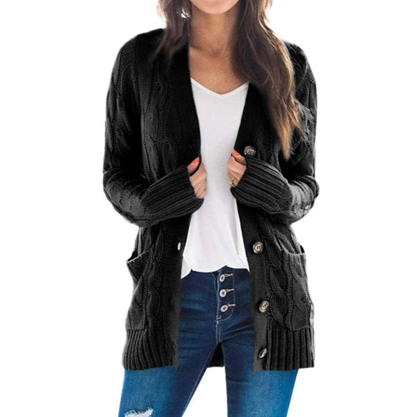 Women's Long Sleeve Knit Sweater Button Loose Outerwear