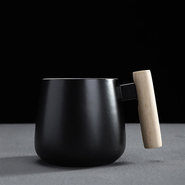 Ceramic Tea Cup with bamboo Lid Mugs Wooden Handle 13oz