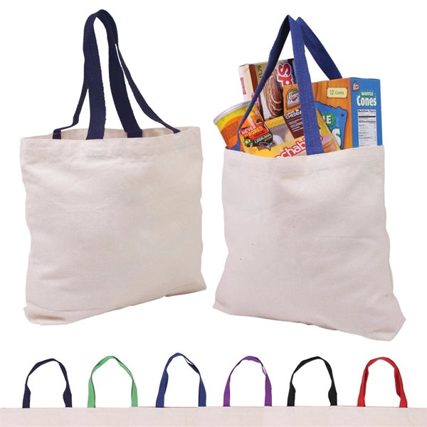 Cotton Canvas Tote With Gusset & Color Accent Handles