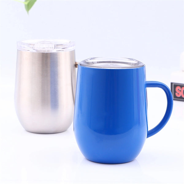 Stainless steel 12oz eggshell coffee cup with handle and lid