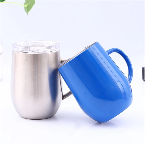 Stainless steel 12oz eggshell coffee cup with handle and lid
