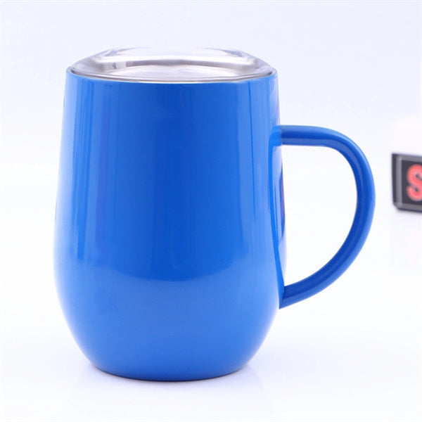 Stainless steel 12oz eggshell coffee cup with handle and lid