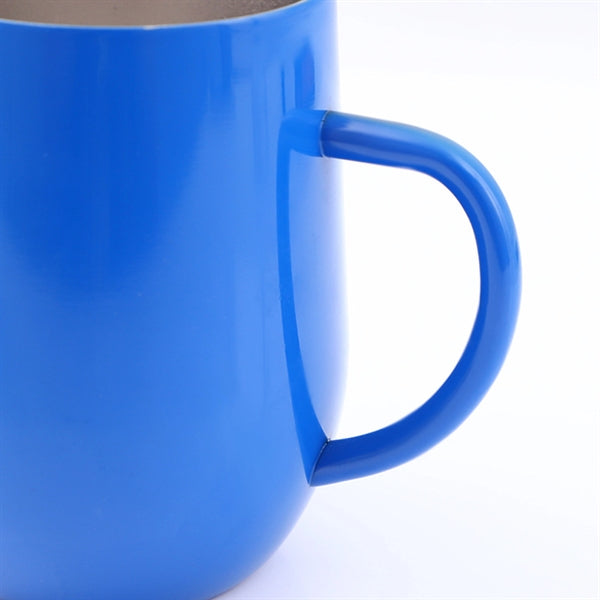 Stainless steel 12oz eggshell coffee cup with handle and lid