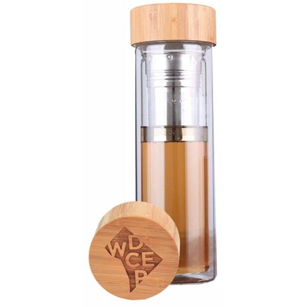 15 oz Double Wall Glass Bottle with Tea Infuser & Bamboo Lid