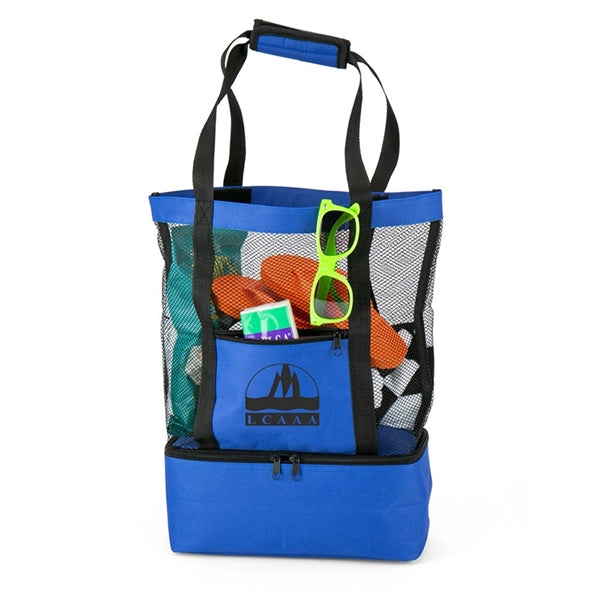 Printed Mesh Beach Tote Bag with Insulated Cooler