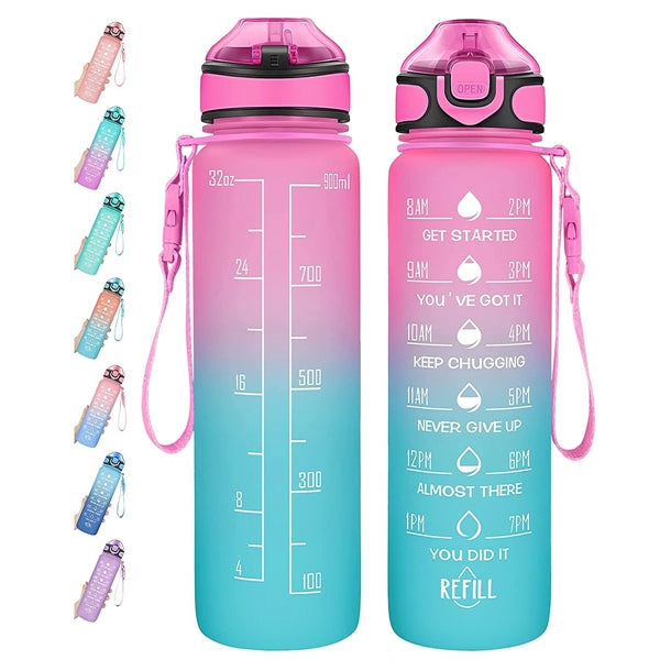 Water Bottle 32oz with Straw Motivational Mug with Time