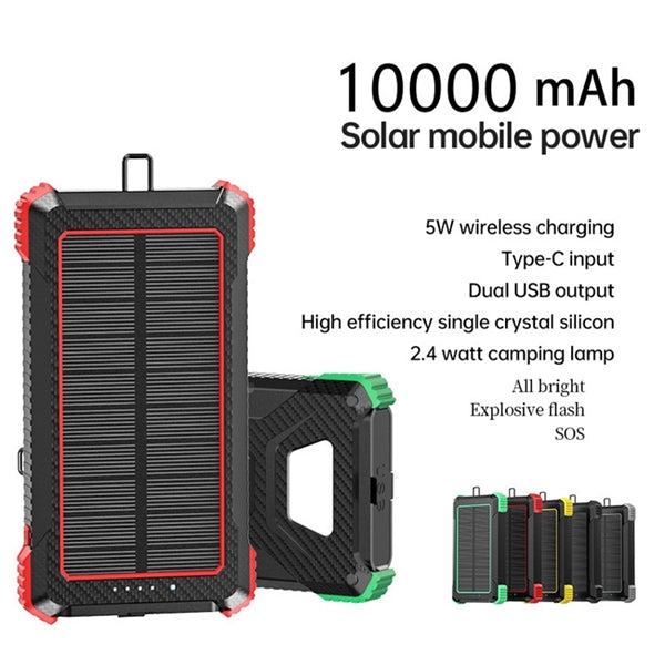 Outdoor Solar Power Bank 10000mAh With QI Charger LED Light