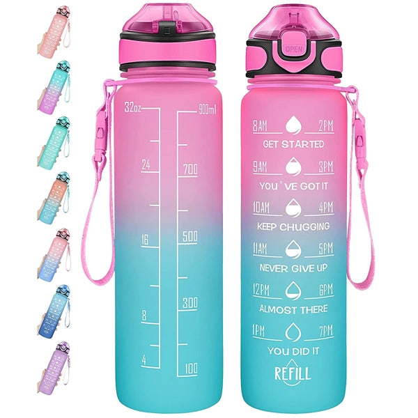 Water Bottle 32oz with Straw Motivational Mug with Time