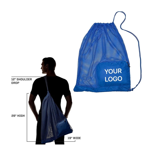 Mesh Drawstring Bag with Exterior Pocket