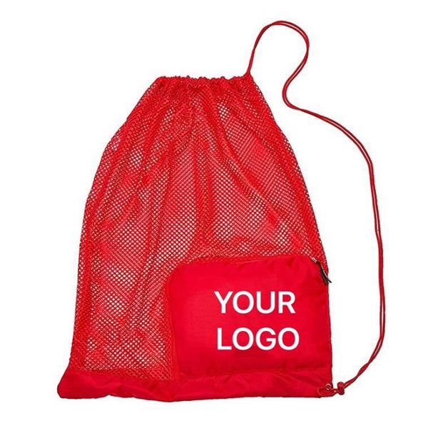 Mesh Drawstring Bag with Exterior Pocket